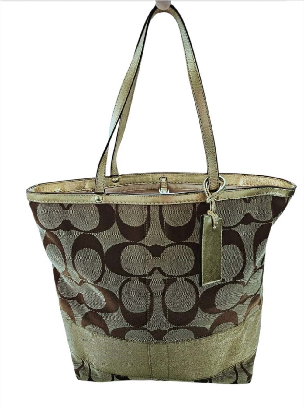 Vintage Coach Signature C Logo Canvas and Metallic Gold Leather Tote Bag